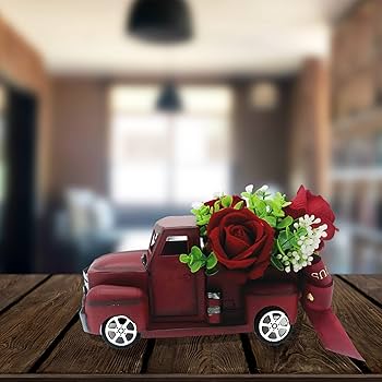 ビンテージレッドトラック 置物 クラシックなレッドファームハウスカー ビンテージレッドトラック 置物 クラシックなレッドファーム